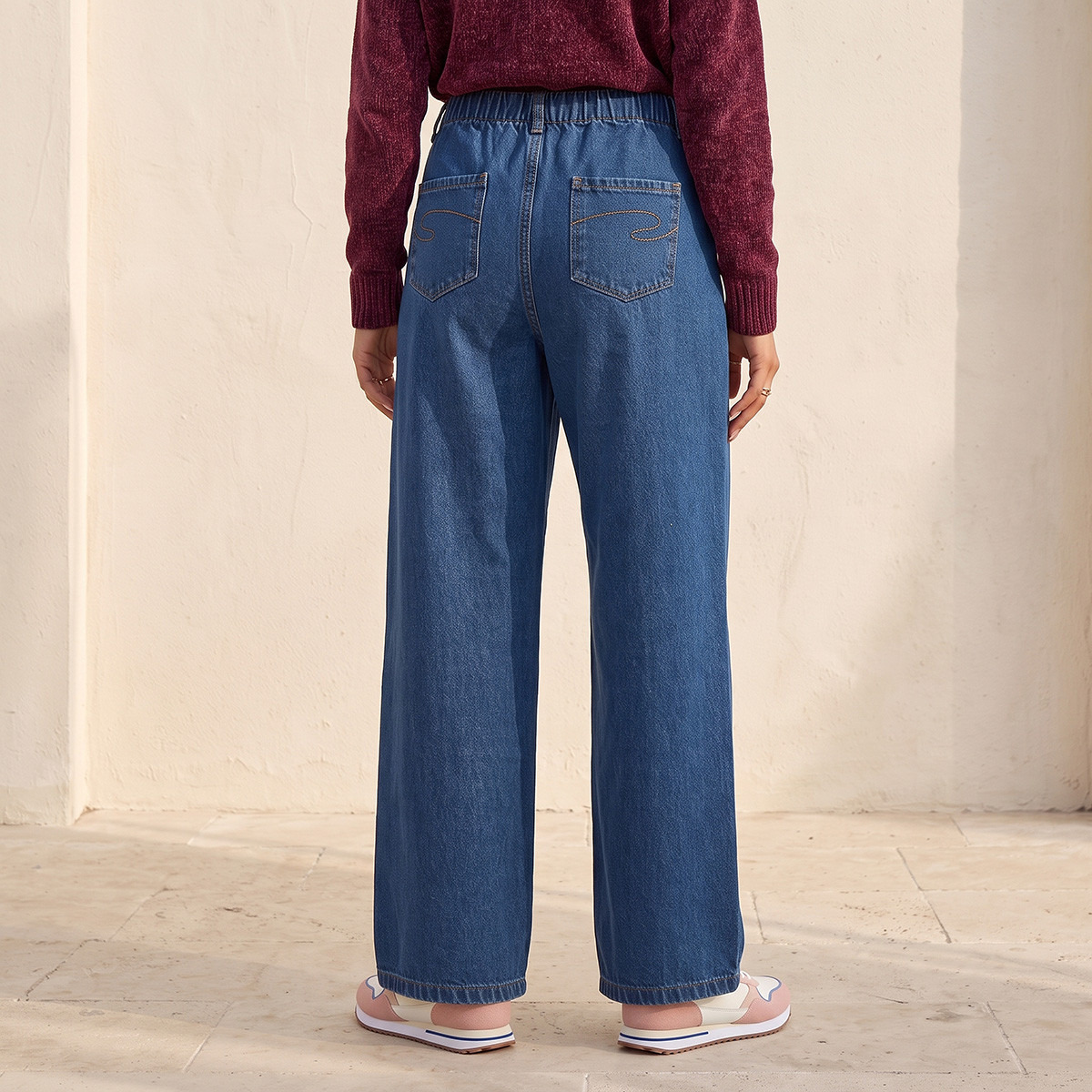 بنطلون قطن بقصة مستقيمة وخصر برباط من لي كوبر-women-clothing-bottoms-jeans-image-4