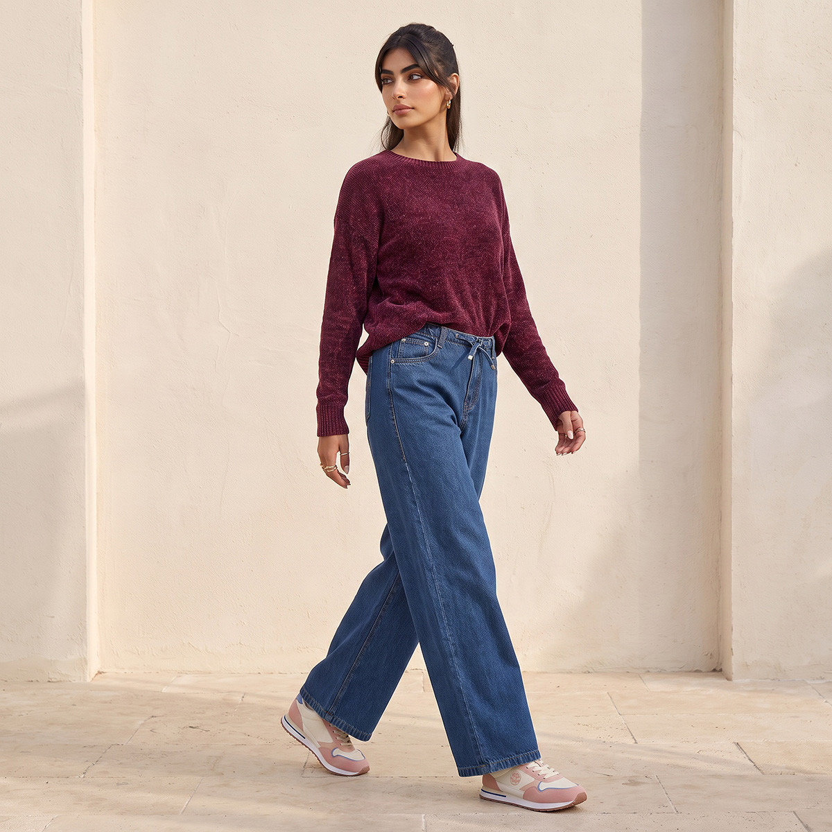 بنطلون قطن بقصة مستقيمة وخصر برباط من لي كوبر-women-clothing-bottoms-jeans-image-5