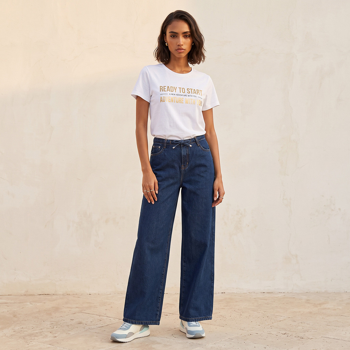 بنطلون قطن بقصة مستقيمة وخصر برباط من لي كوبر-women-clothing-bottoms-jeans-image-3