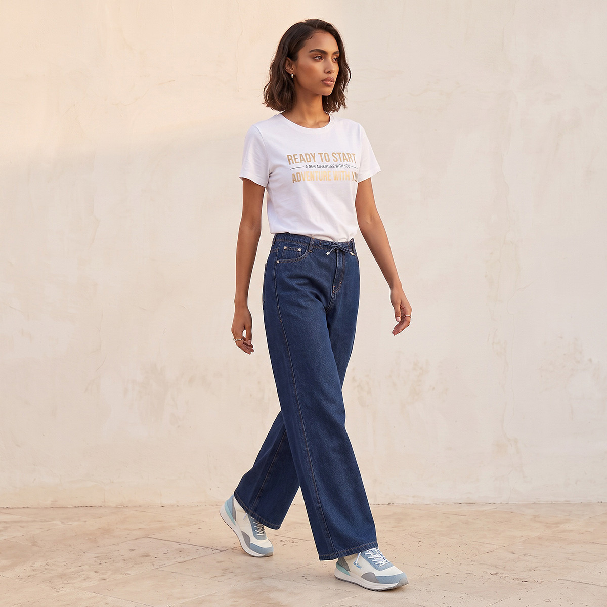 بنطلون قطن بقصة مستقيمة وخصر برباط من لي كوبر-women-clothing-bottoms-jeans-image-5