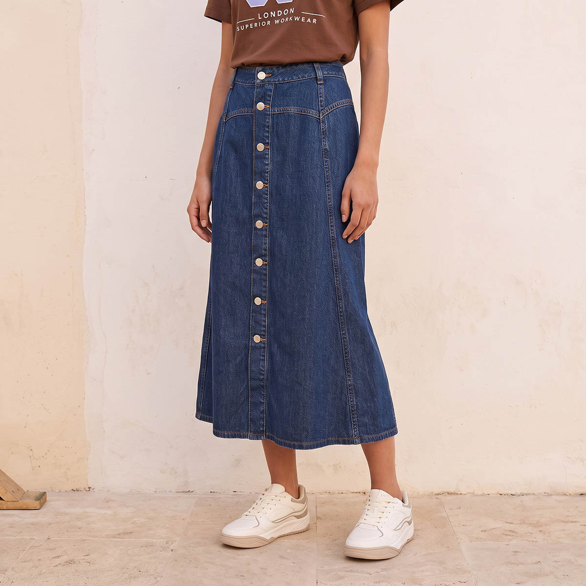 Lee Cooper Midi Cotton Button-Down Skirt-women-clothing-skirts-image-1