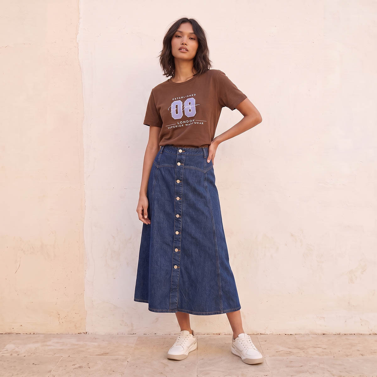 Lee Cooper Midi Cotton Button-Down Skirt-women-clothing-skirts-image-3