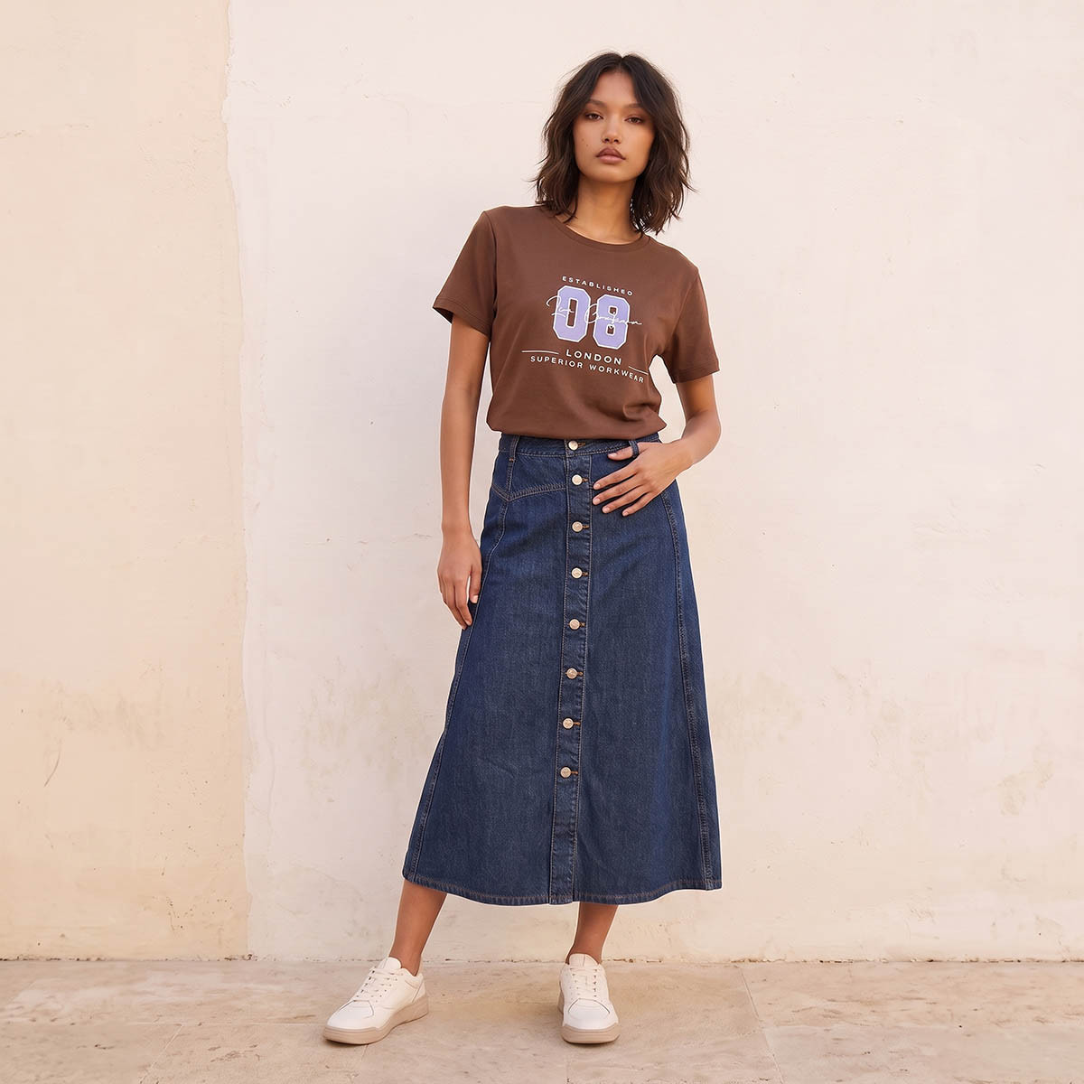 Lee Cooper Midi Cotton Button-Down Skirt-women-clothing-skirts-image-5