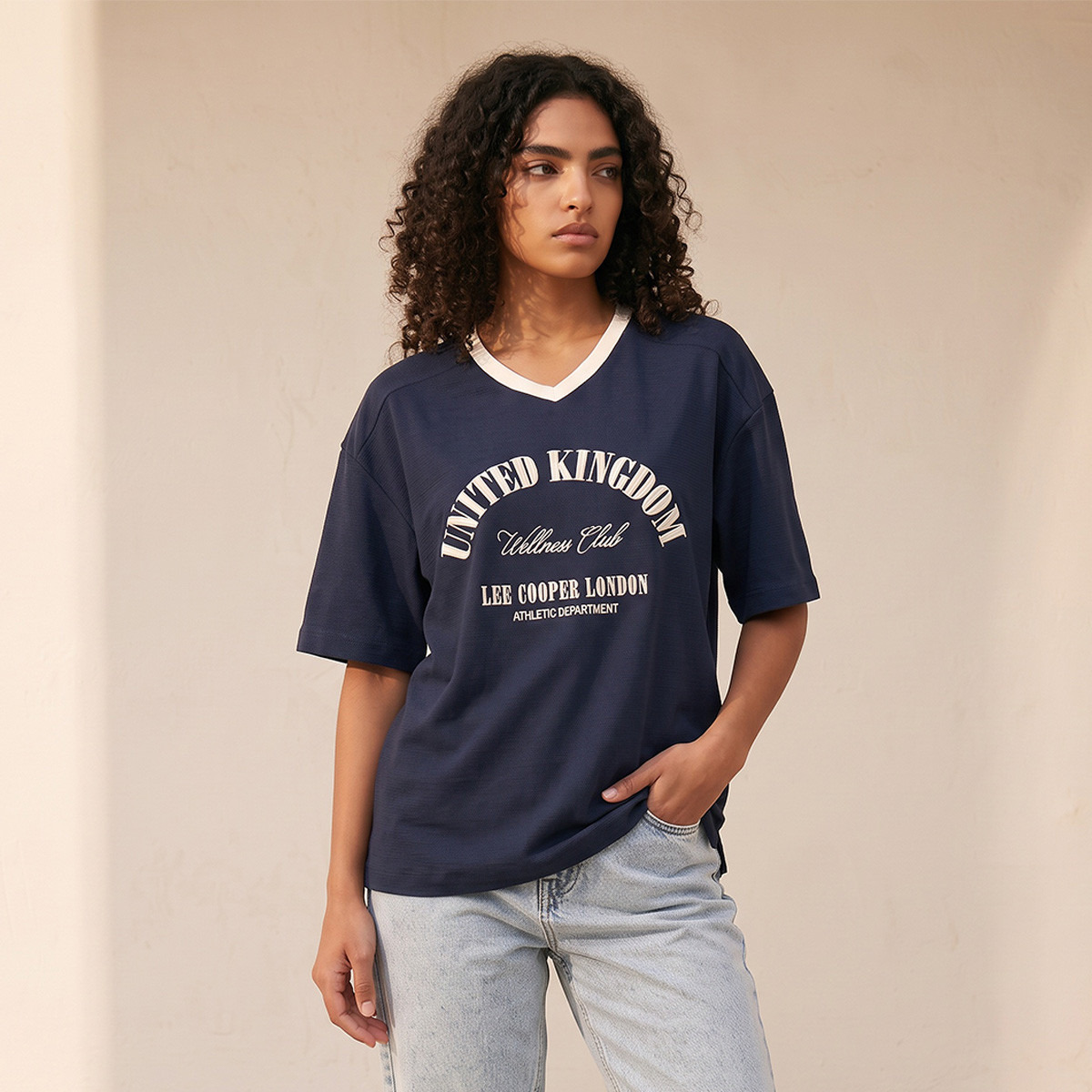 Lee Cooper V-neck Short Sleeves Embroidered T-shirt-women-clothing-tshirts-image-1