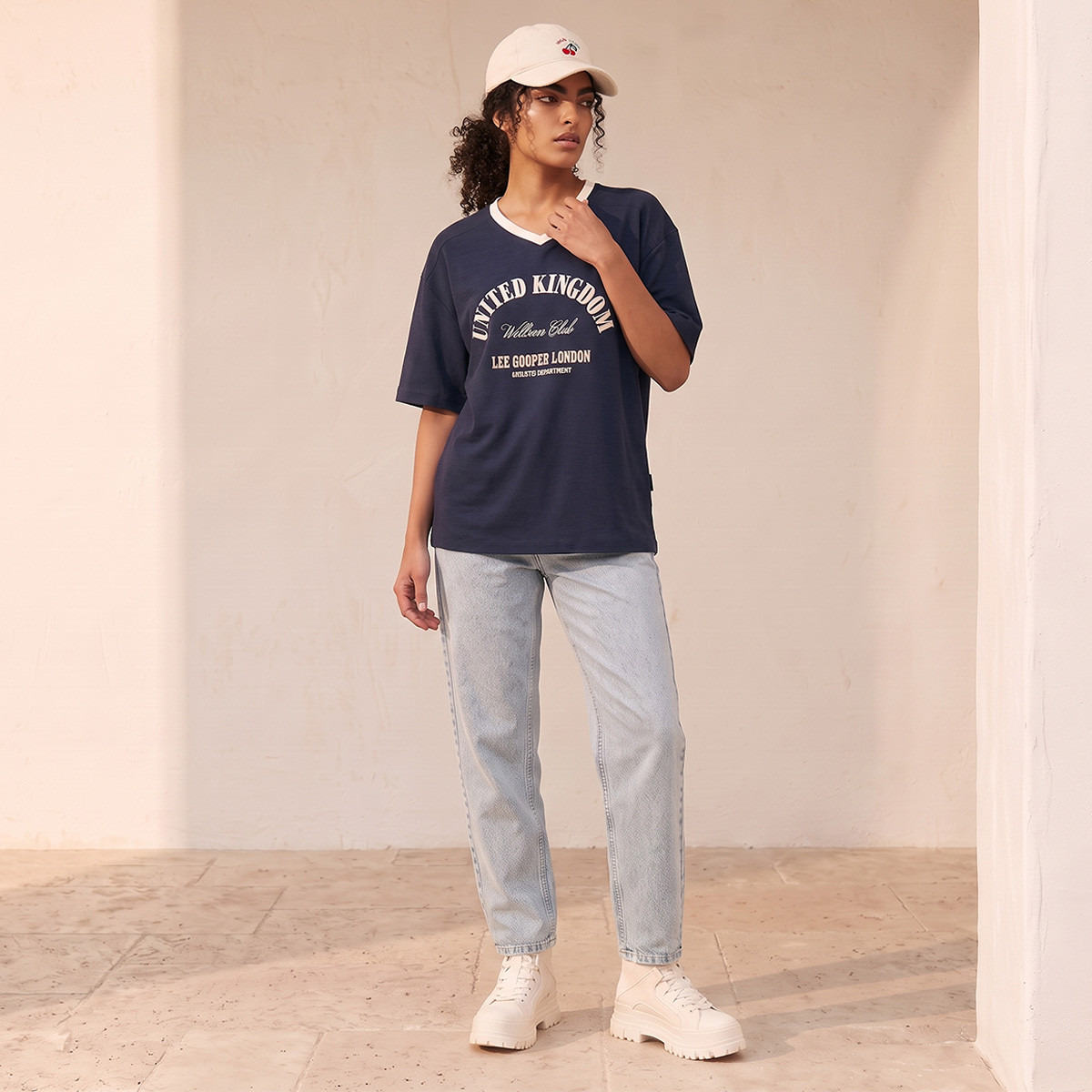 Lee Cooper V-neck Short Sleeves Embroidered T-shirt-women-clothing-tshirts-image-2
