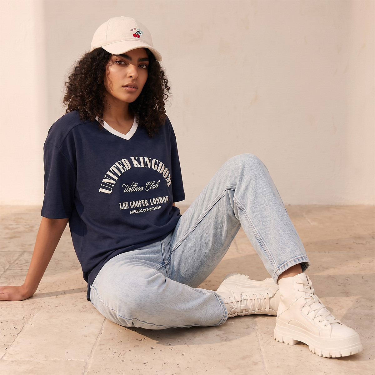 Lee Cooper V-neck Short Sleeves Embroidered T-shirt-women-clothing-tshirts-image-4