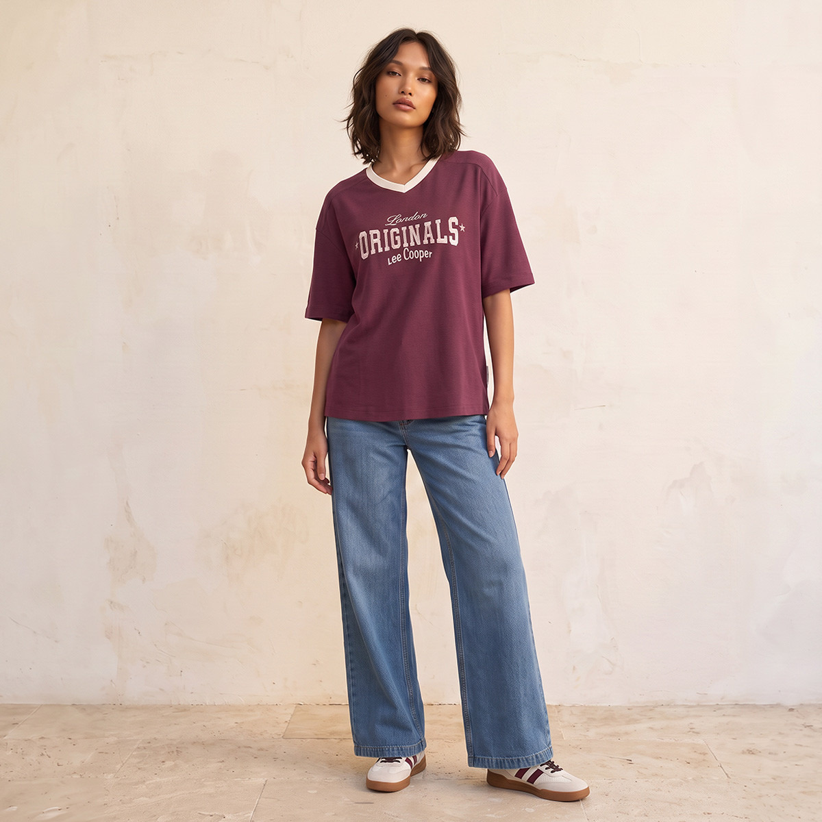 Lee Cooper V-neck Short Sleeves Embroidered T-shirt-women-clothing-tshirts-image-4