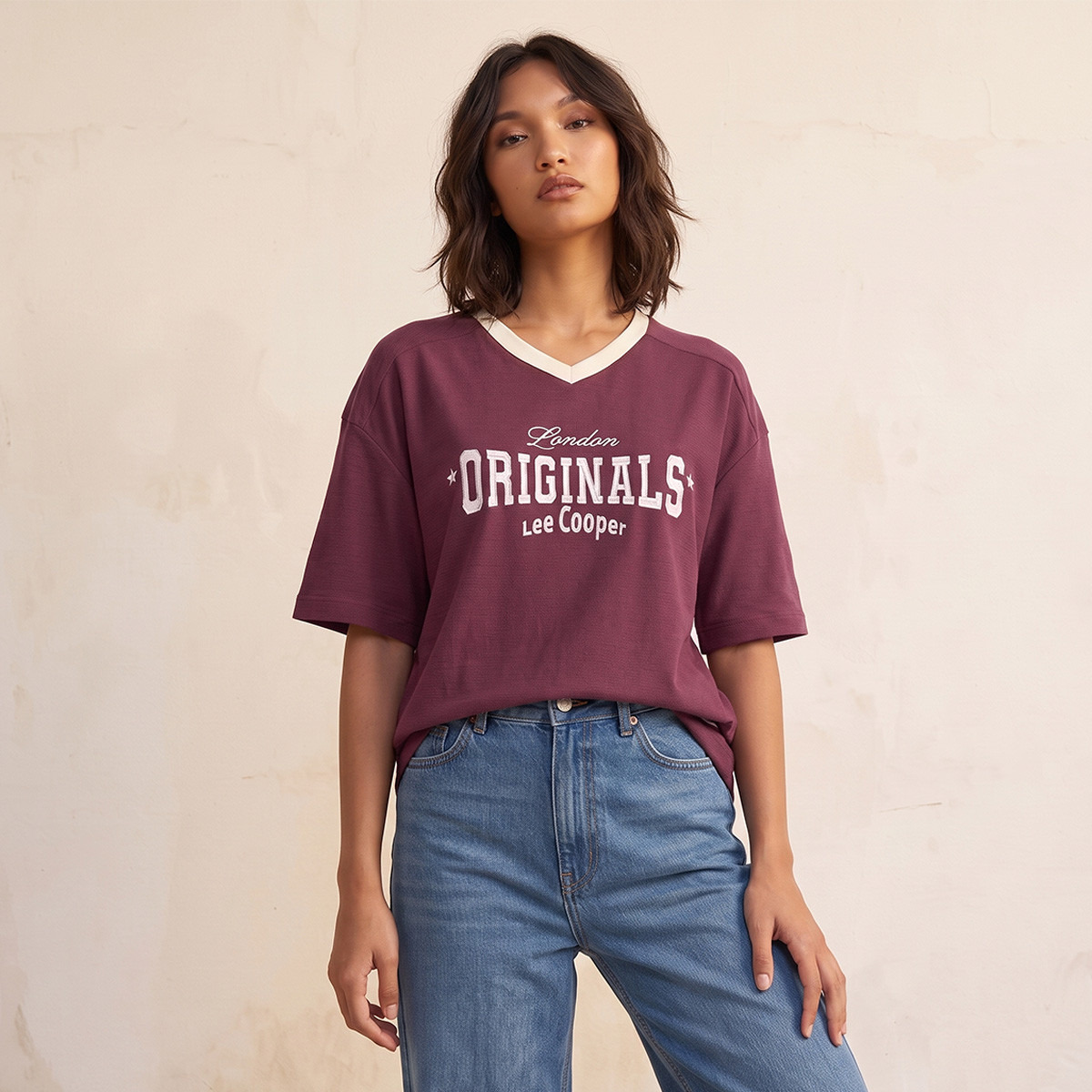 Lee Cooper V-neck Short Sleeves Embroidered T-shirt-women-clothing-tshirts-image-5
