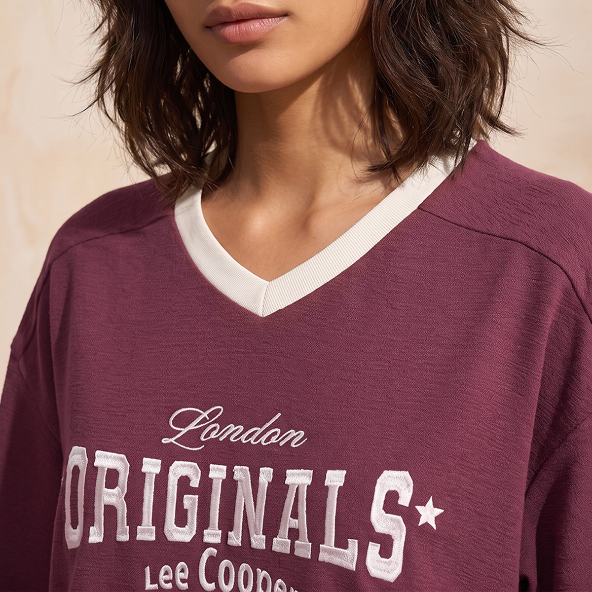 Lee Cooper V-neck Short Sleeves Embroidered T-shirt-women-clothing-tshirts-image-6