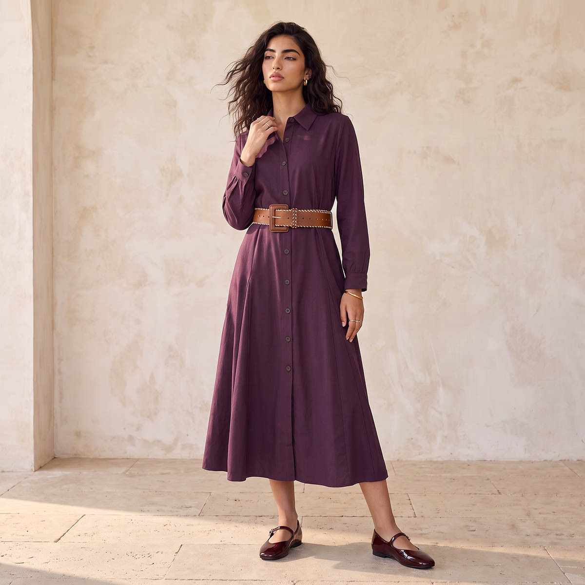 Lee Cooper Maxi Cotton Shirt Dress with Belt-women-clothing-dresses-image-2