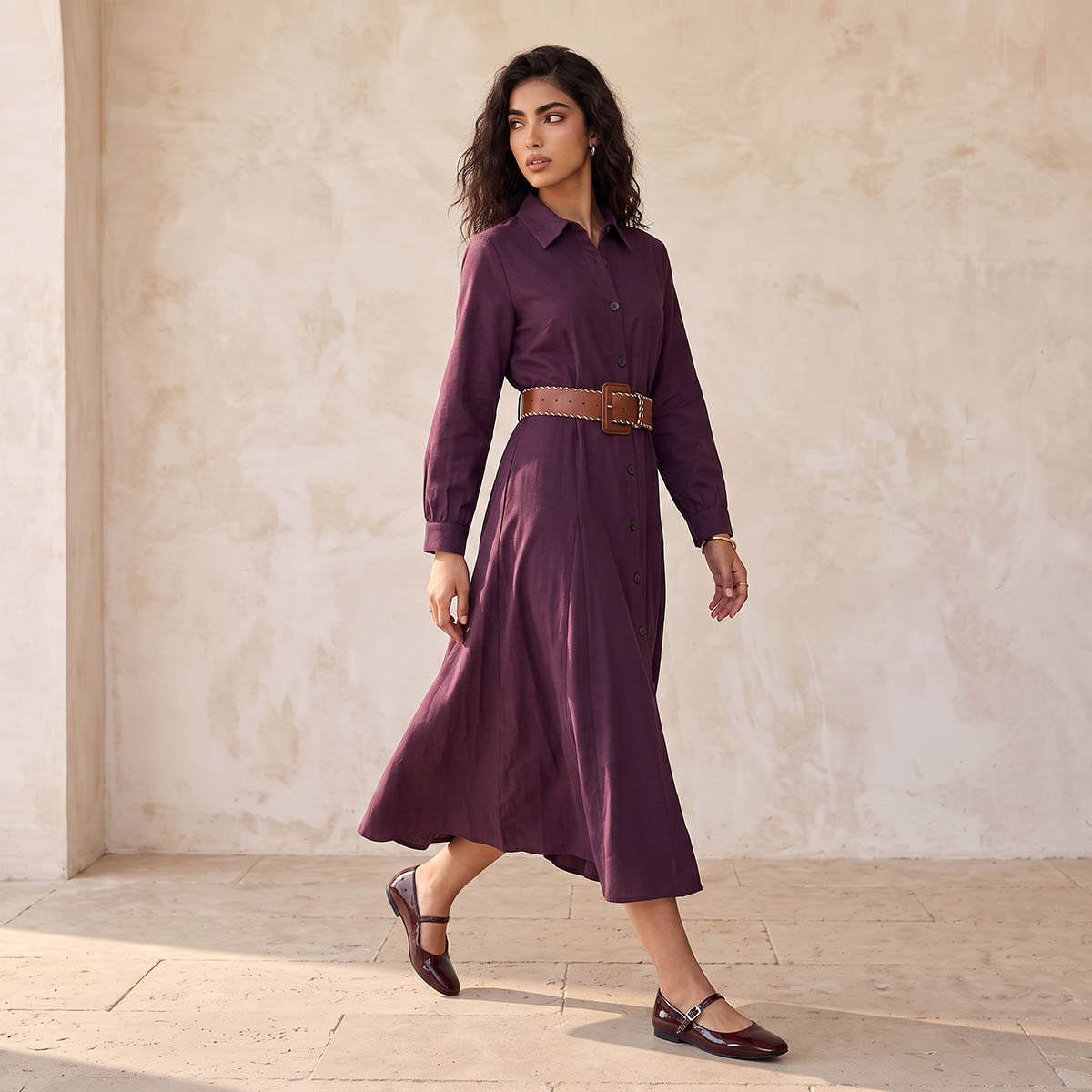 Lee Cooper Maxi Cotton Shirt Dress with Belt-women-clothing-dresses-image-3