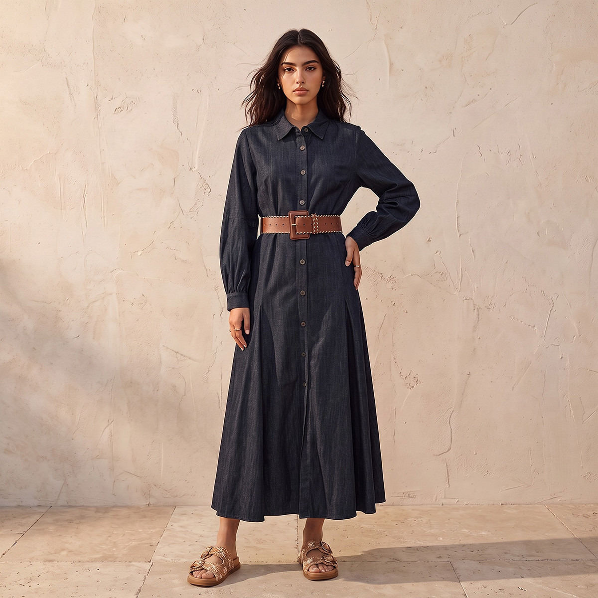 Lee Cooper Maxi Cotton Shirt Dress with Belt-women-clothing-dresses-image-1