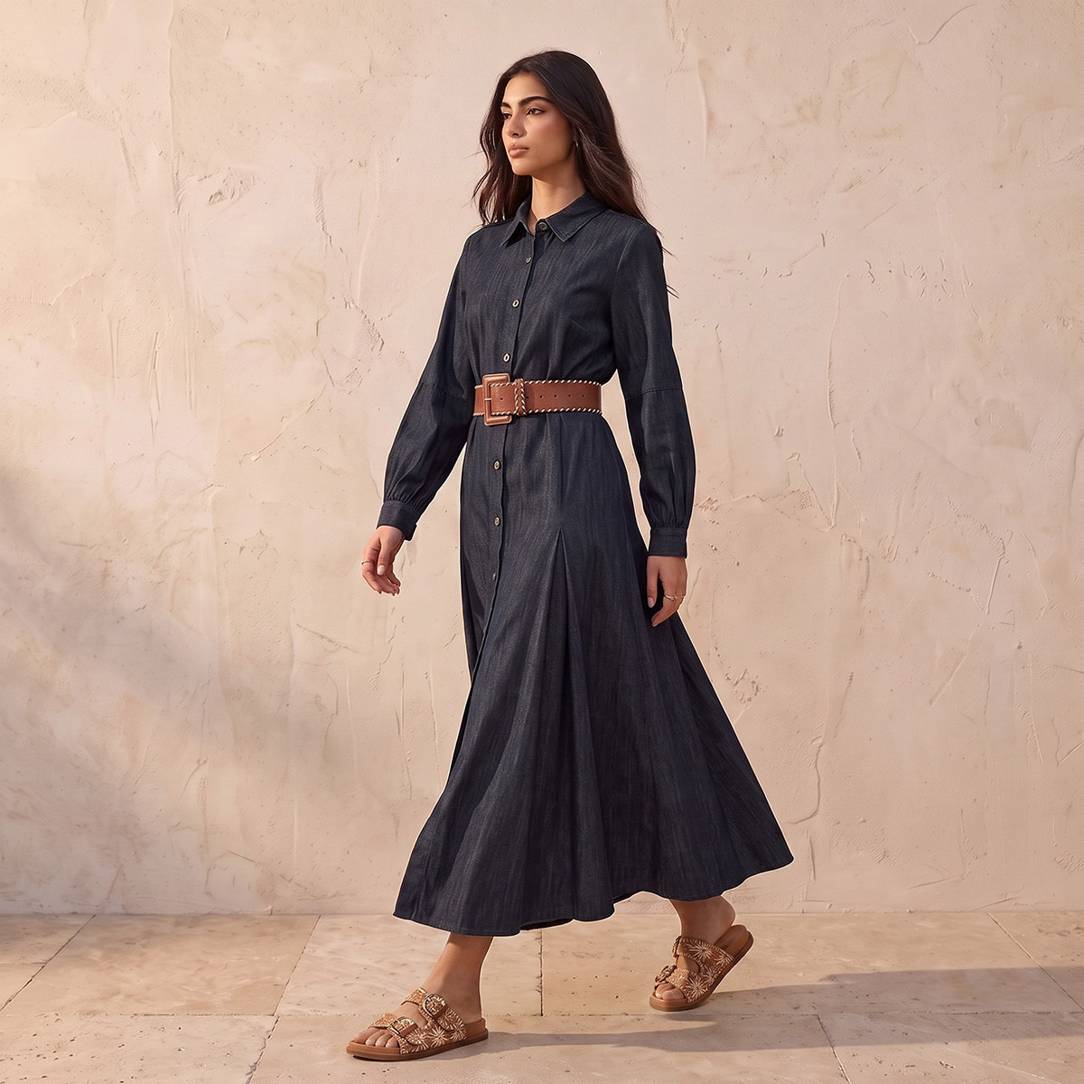 Lee Cooper Maxi Cotton Shirt Dress with Belt-women-clothing-dresses-image-3