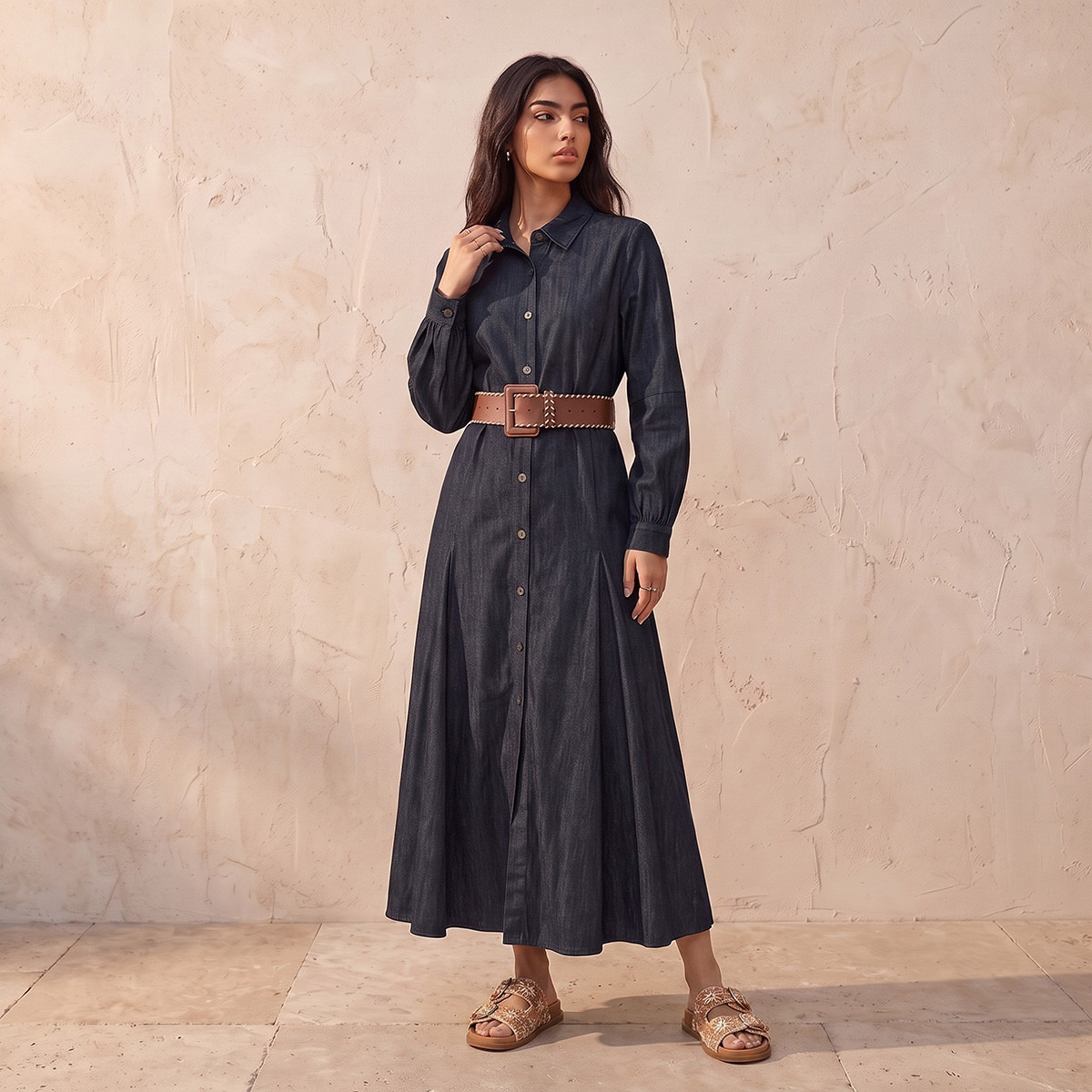 Lee Cooper Maxi Cotton Shirt Dress with Belt-women-clothing-dresses-image-5