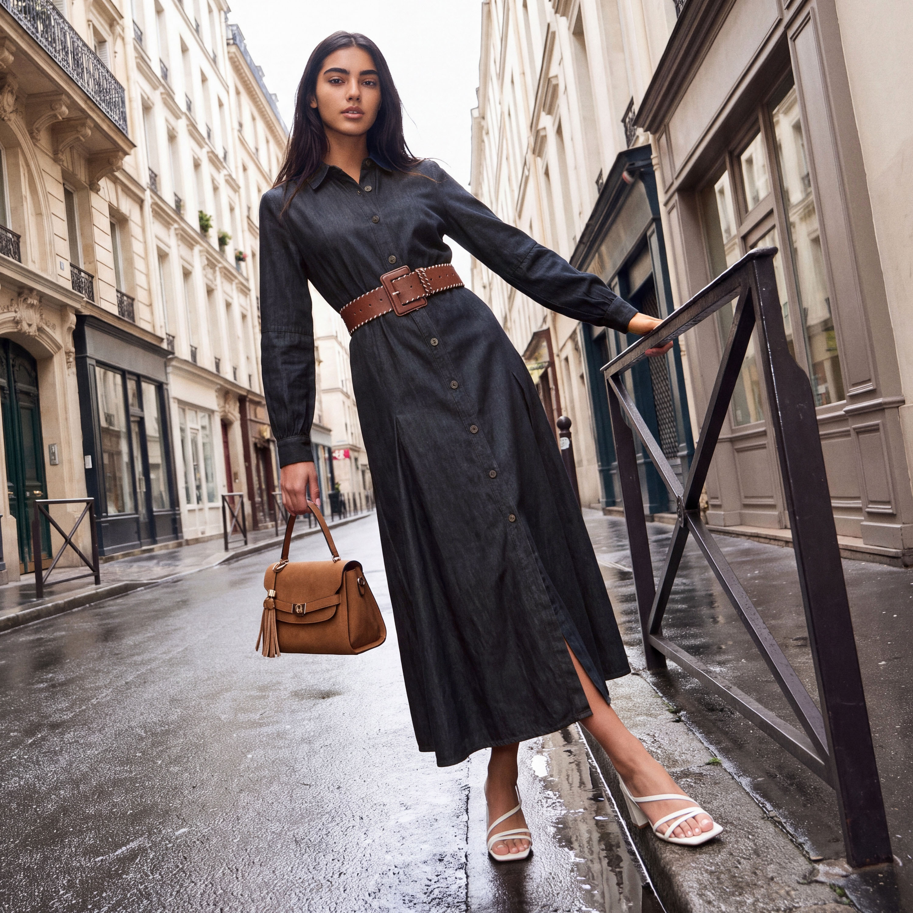 Lee Cooper Maxi Cotton Shirt Dress with Belt-women-clothing-dresses-image-1