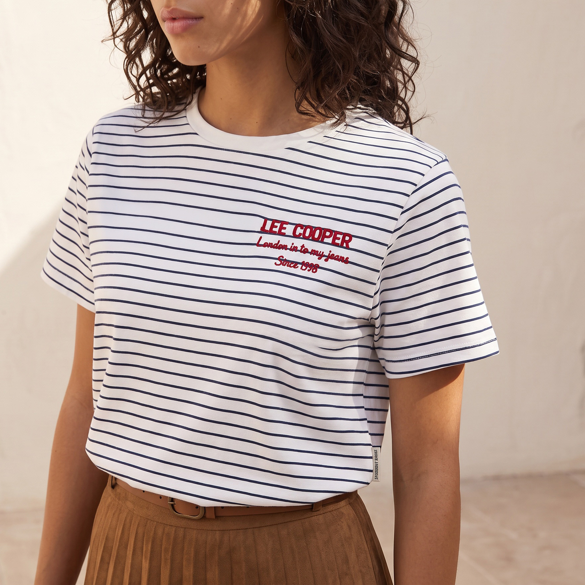 تيشيرت قطن مقلم بقصة مريحة من لي كوبر-women-clothing-tshirts-image-4
