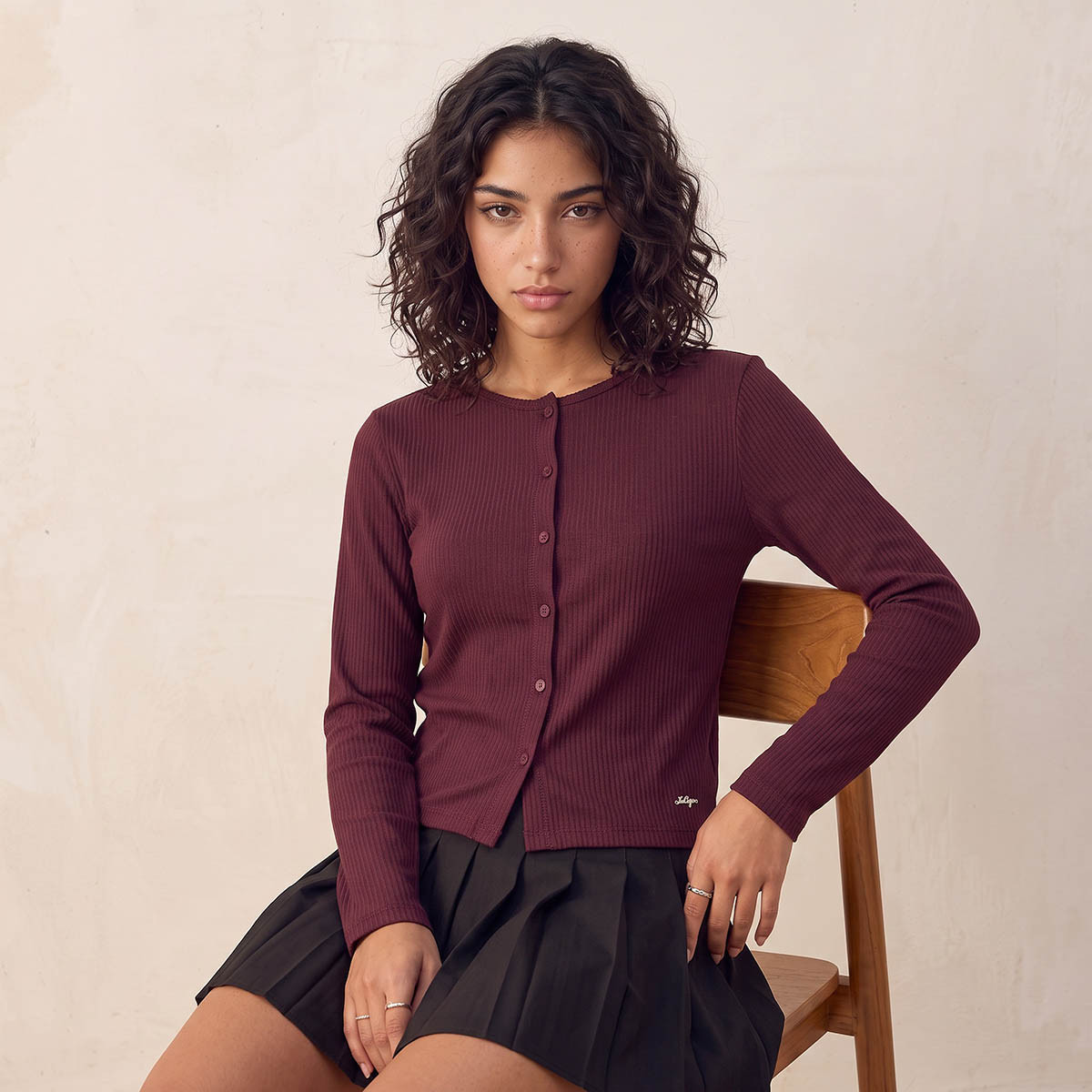 Lee Cooper Ribbed Henley Cardigan with Scallop Trim-women-clothing-cardigansandjumpers-cardigans-image-6