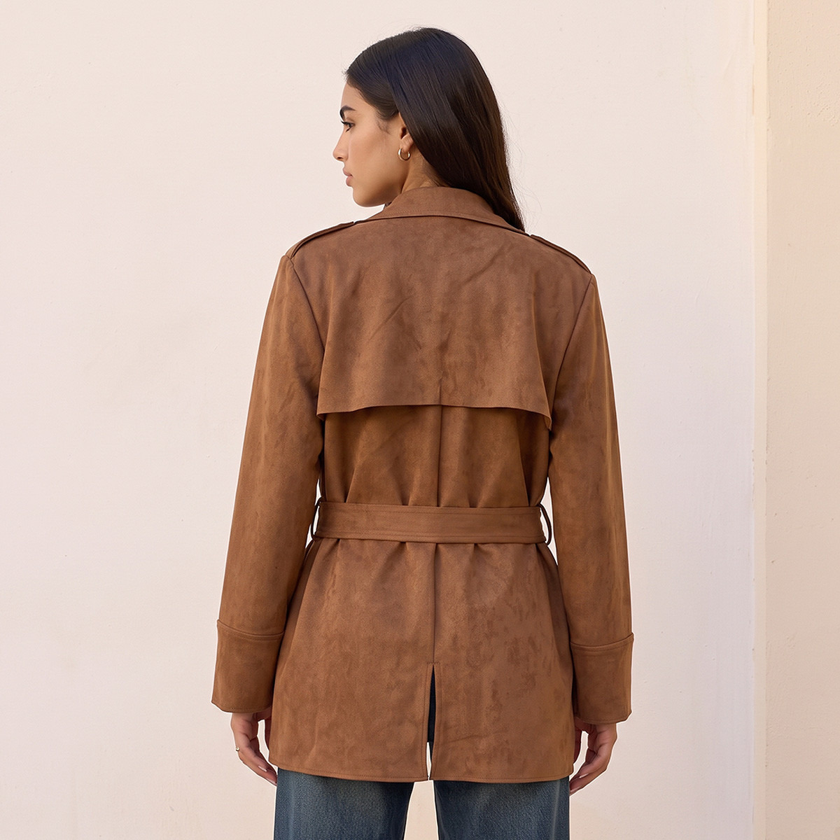 Lee Cooper Suede Trench Jacket with Belt-women-winterwear-coatsandjackets-jackets-image-3