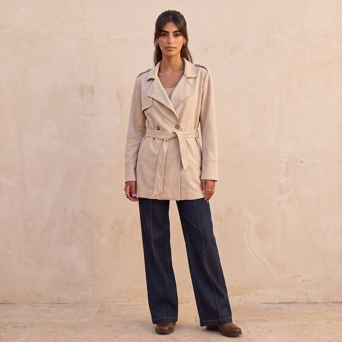 Lee Cooper Suede Trench Jacket with Belt-women-winterwear-coatsandjackets-jackets-image-2