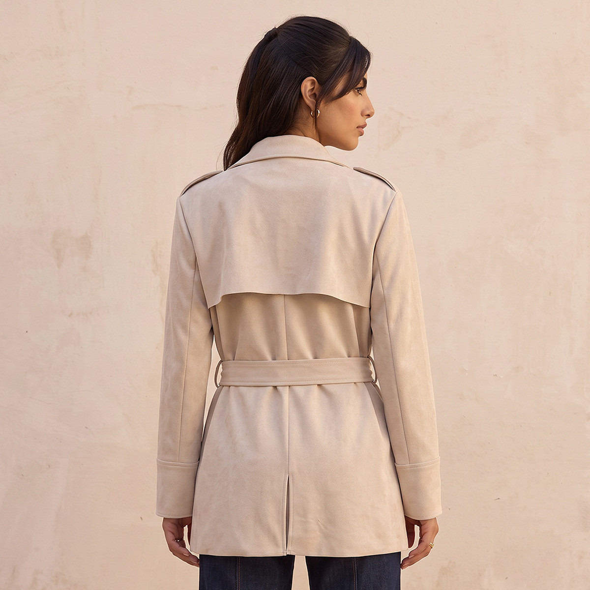 Lee Cooper Suede Trench Jacket with Belt-women-winterwear-coatsandjackets-jackets-image-3