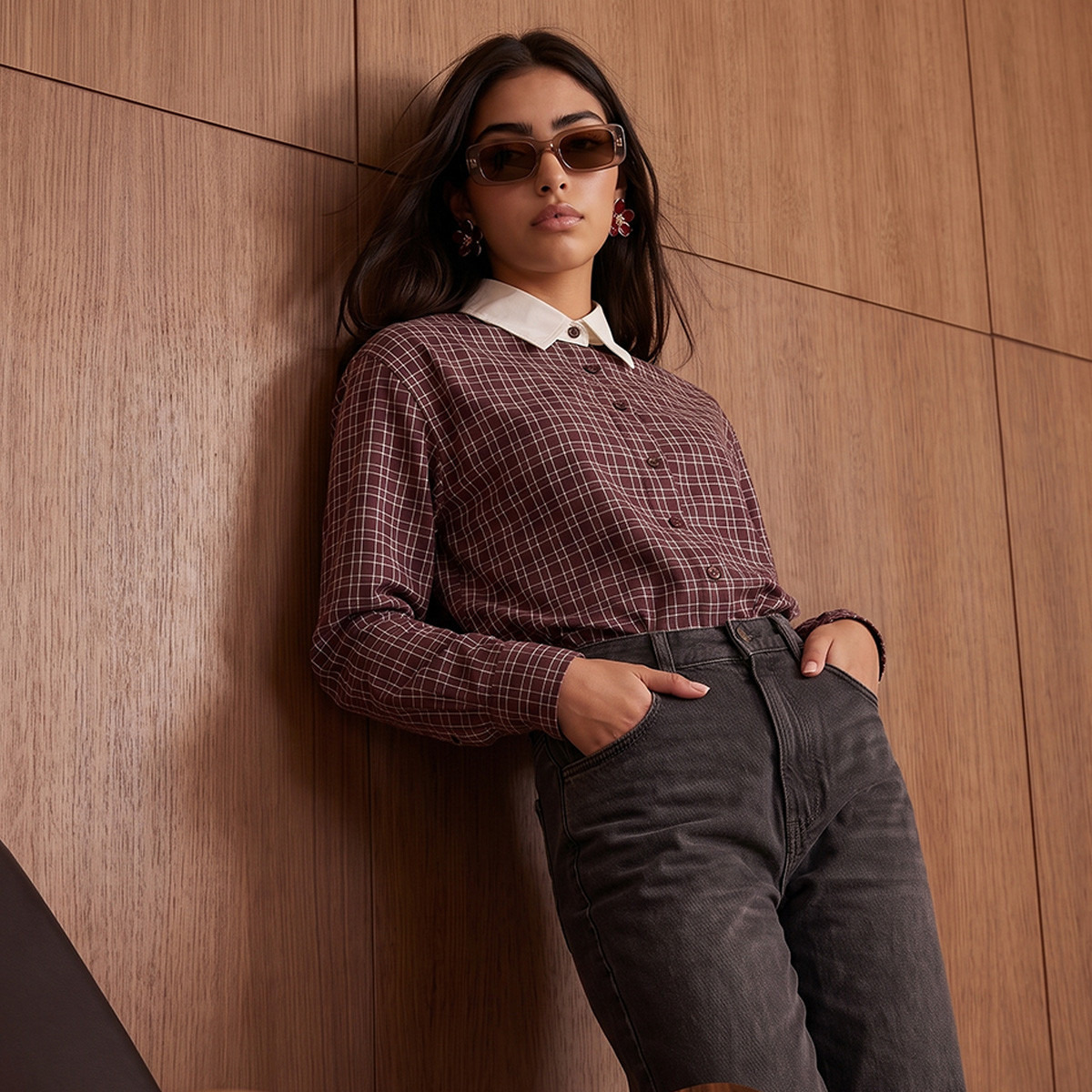 Lee Cooper Cotton Shirt with Checks-women-clothing-shirtsandblouses-shirts-image-1