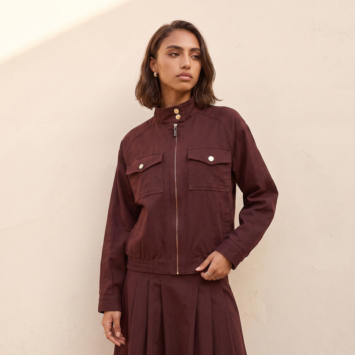 Lee Cooper Cotton Regular Bomber Jacket with Flap Pockets-women-clothing-coatsandjackets-jackets-image-2
