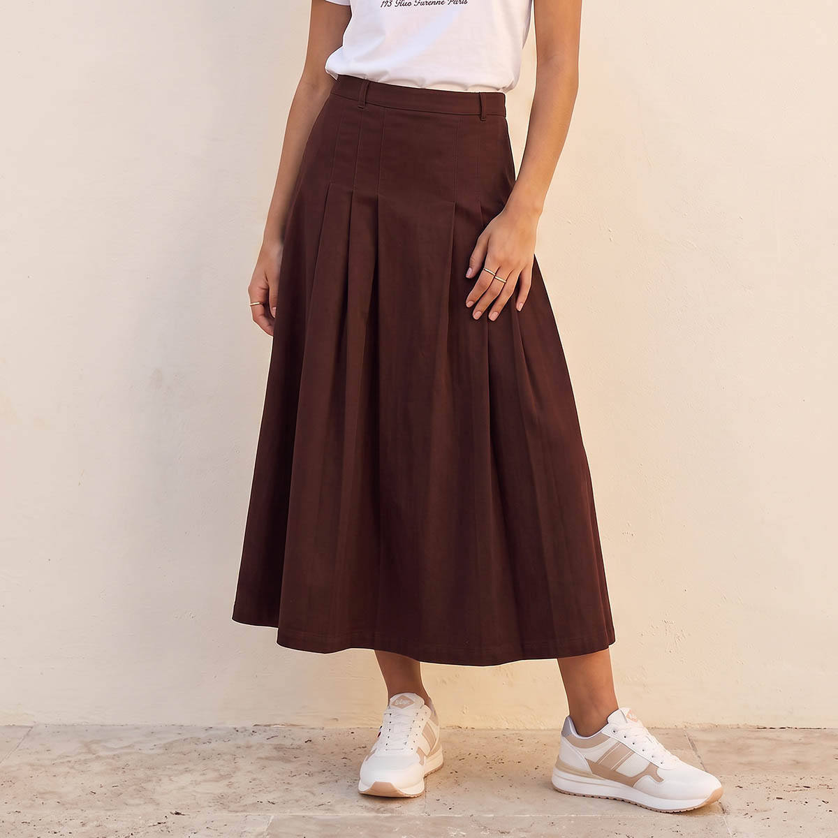 Lee Cooper Pleated A-line Cotton Skirt-women-clothing-skirts-image-1