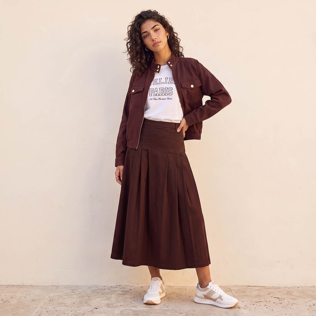 Lee Cooper Pleated A-line Cotton Skirt-women-clothing-skirts-image-2