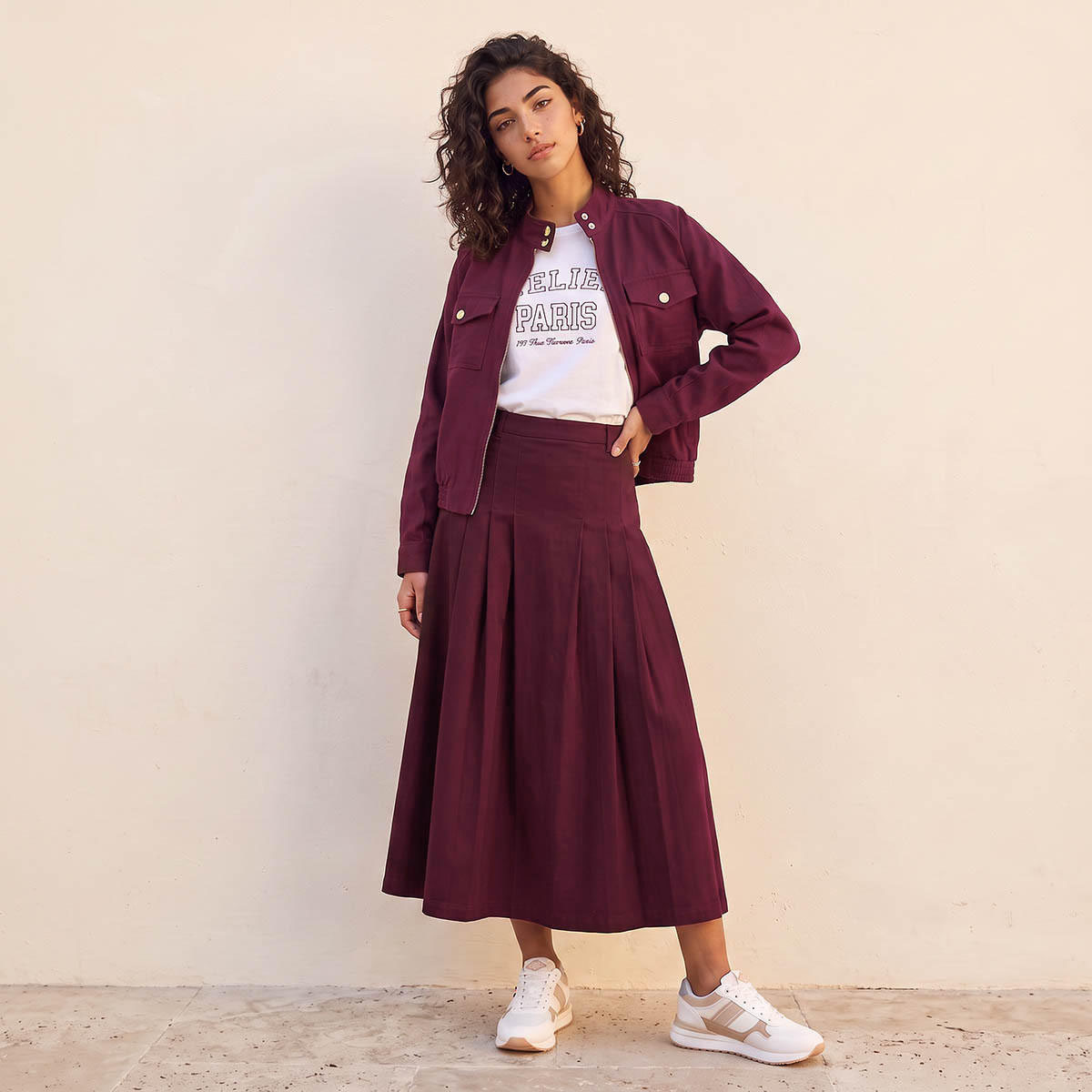 Lee Cooper Pleated A-line Cotton Skirt-women-clothing-skirts-image-3