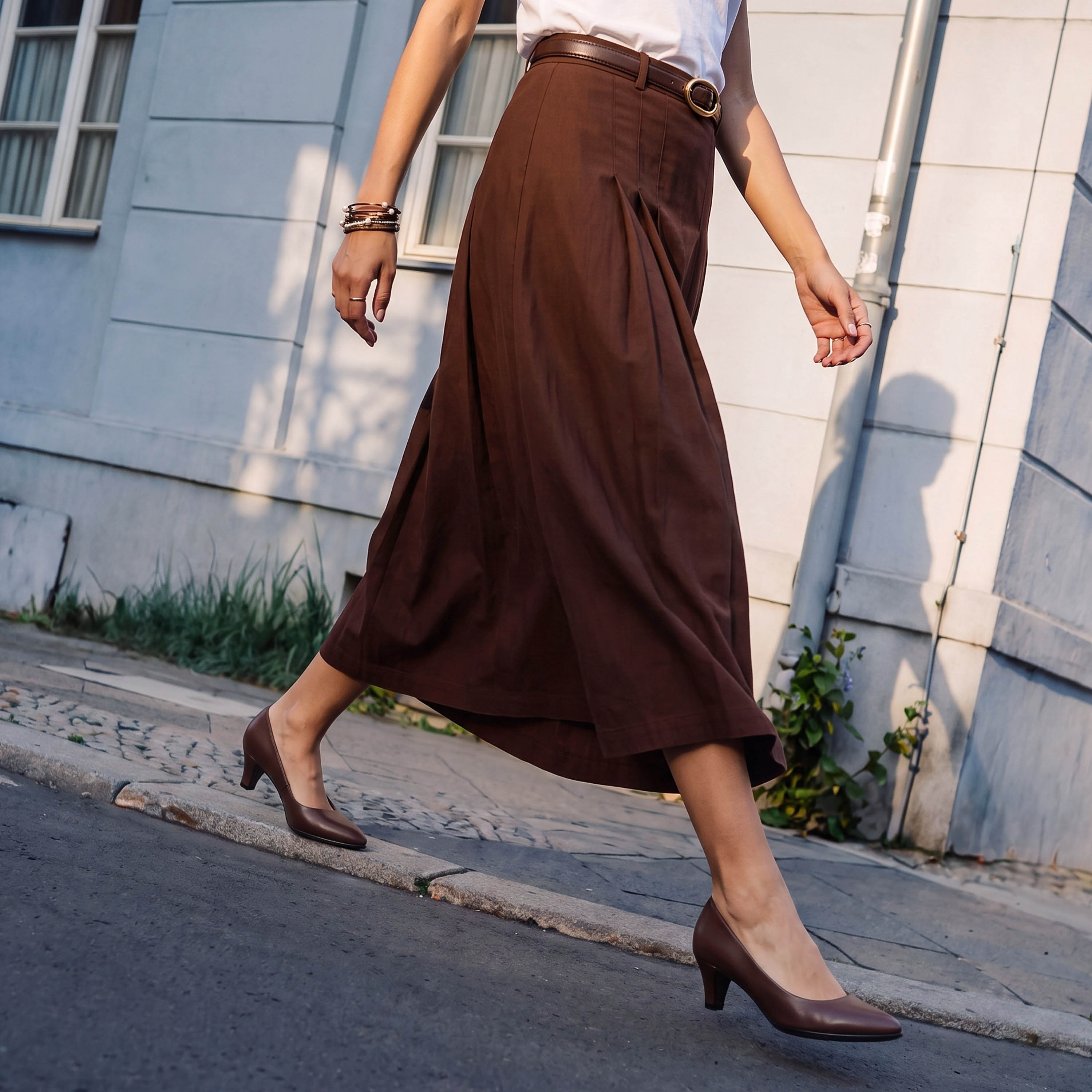 تنورة قطن إيه لاين بكسرات من لي كوبر-women-clothing-skirts-image-1