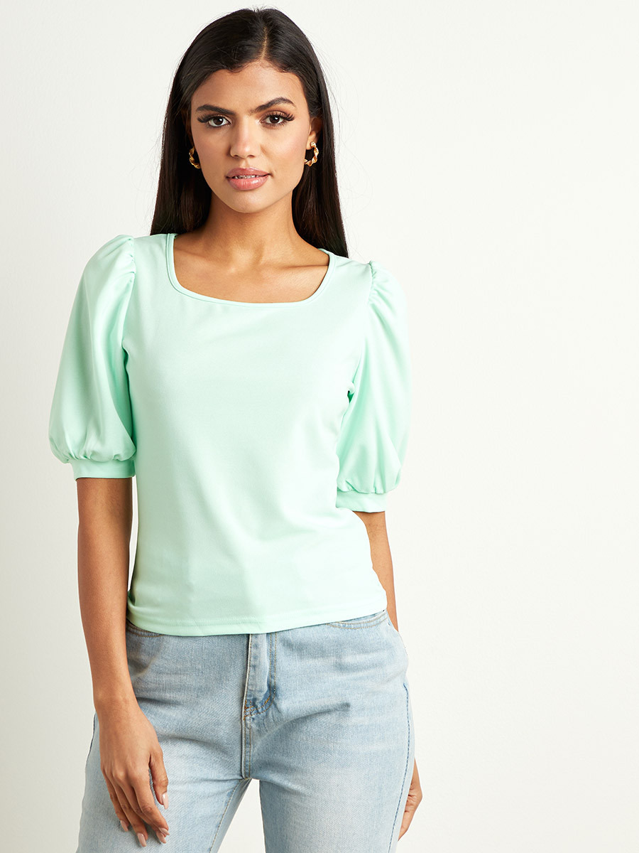 بلوزة سادة بأكمام منفوخة من ستايلي-women-clothing-shirtsandblouses-blouses-image-1
