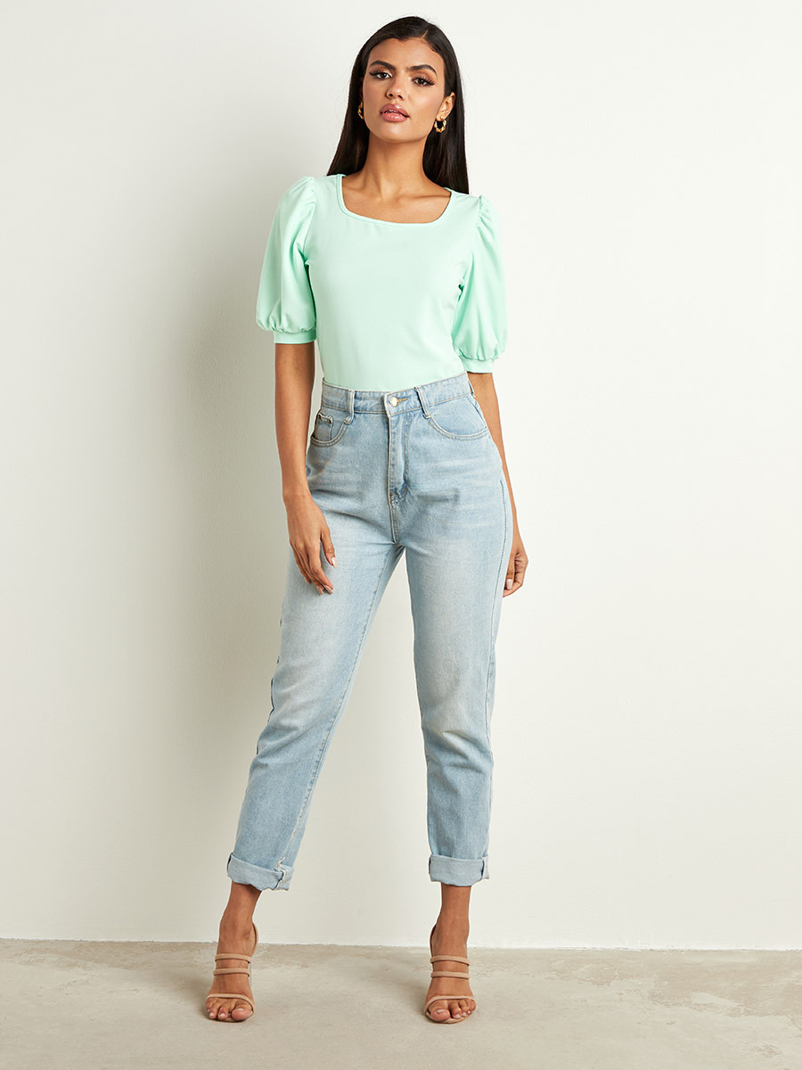 بلوزة سادة بأكمام منفوخة من ستايلي-women-clothing-shirtsandblouses-blouses-image-2