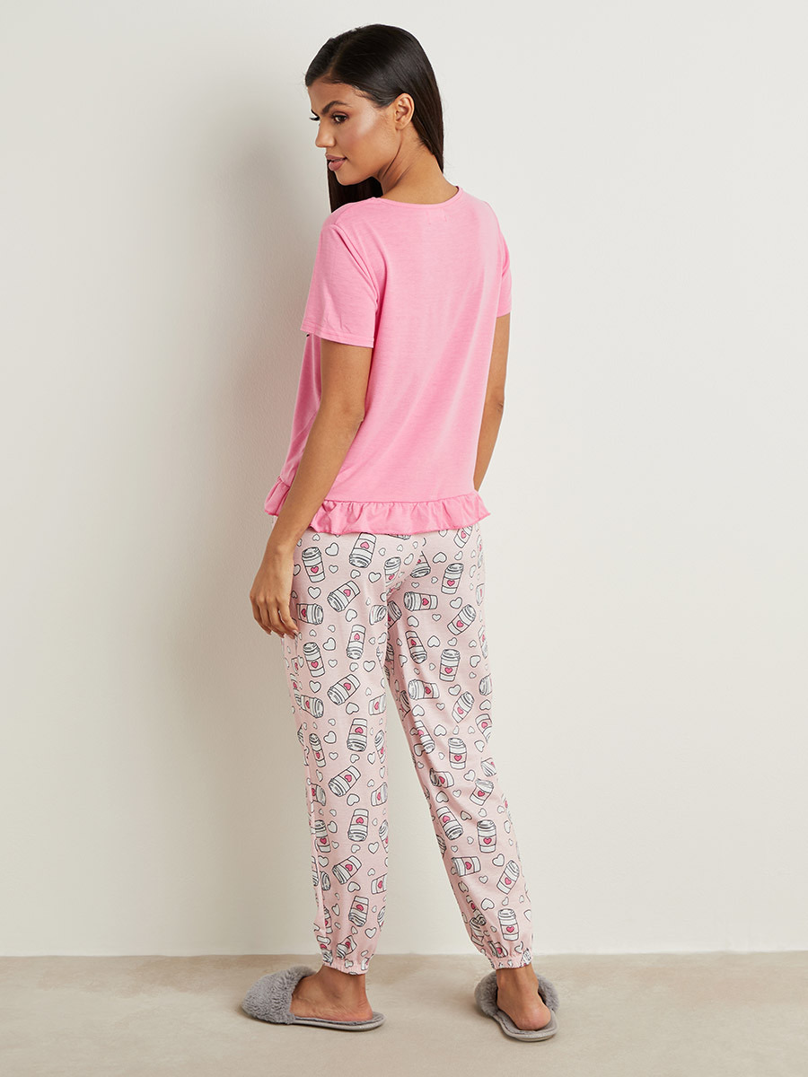 Styli Stay Home Printed Ruffled T-shirt and Cuffed Pyjama Set-women-clothing-nightwear-pyjamas-longsets-image-3