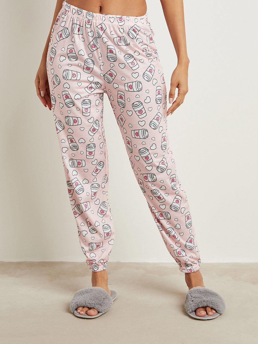 Styli Stay Home Printed Ruffled T-shirt and Cuffed Pyjama Set-women-clothing-nightwear-pyjamas-longsets-image-5