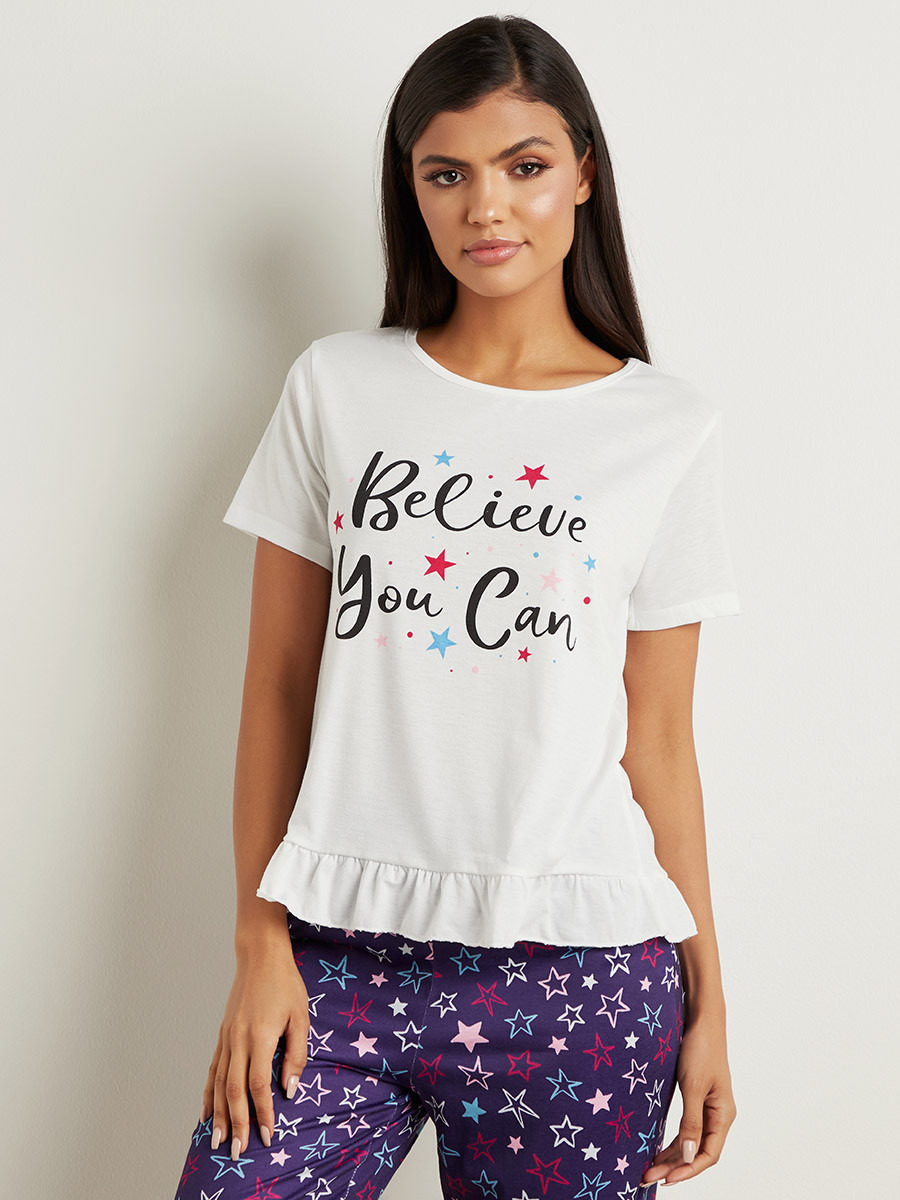 Styli Believe You Can Slogan Printed T-shirt and Cuffed Pyjama Set-women-clothing-nightwear-pyjamas-longsets-image-1