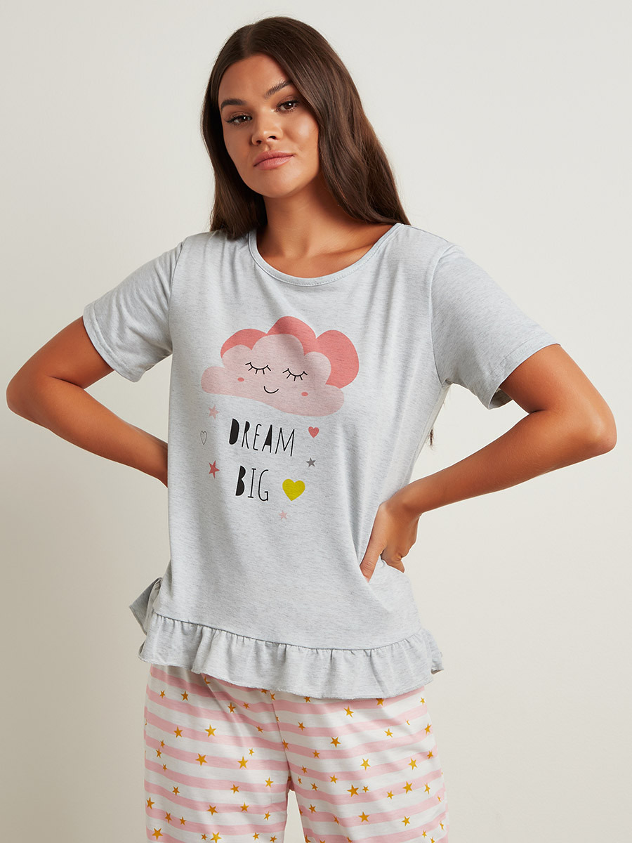 مجموعة من تيشيرت مطبوع وبنطلون بيجاما من ستايلي-women-clothing-nightwear-pyjamas-longsets-image-2