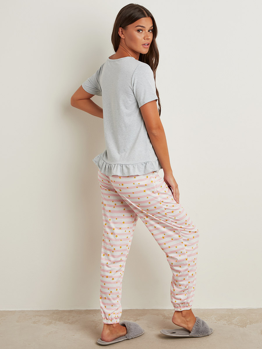 Styli Graphic Printed T-shirt and Striped Pyjama Set-women-clothing-nightwear-pyjamas-longsets-image-3