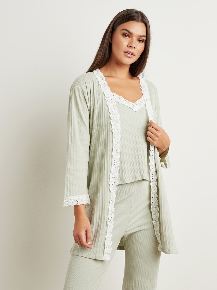 مجموعة من 3 بلوزة وبنطلون سادة وروب بحزام من ستايلي-women-clothing-nightwear-pyjamas-longsets-image-5