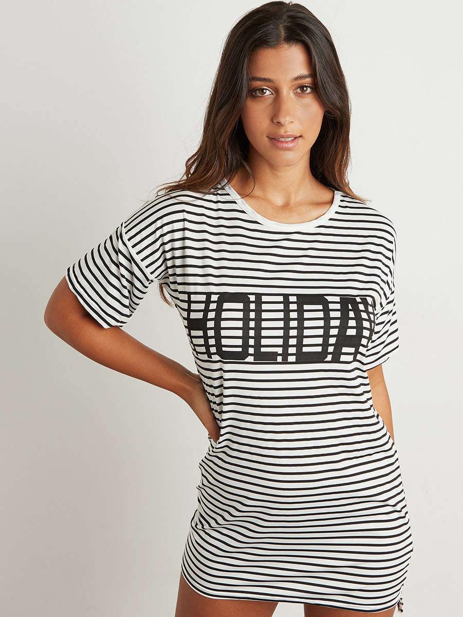 Styli Holiday Slogan Striped Printed Sleep T-shirt Dress-women-clothing-nightwear-nighties-image-1