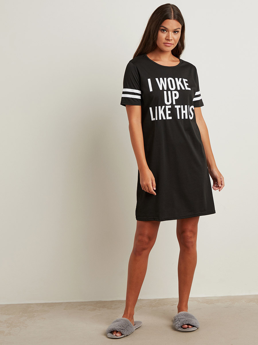 Styli I Woke Up Like This Sleep T-shirt Dress-women-clothing-nightwear-nighties-image-1