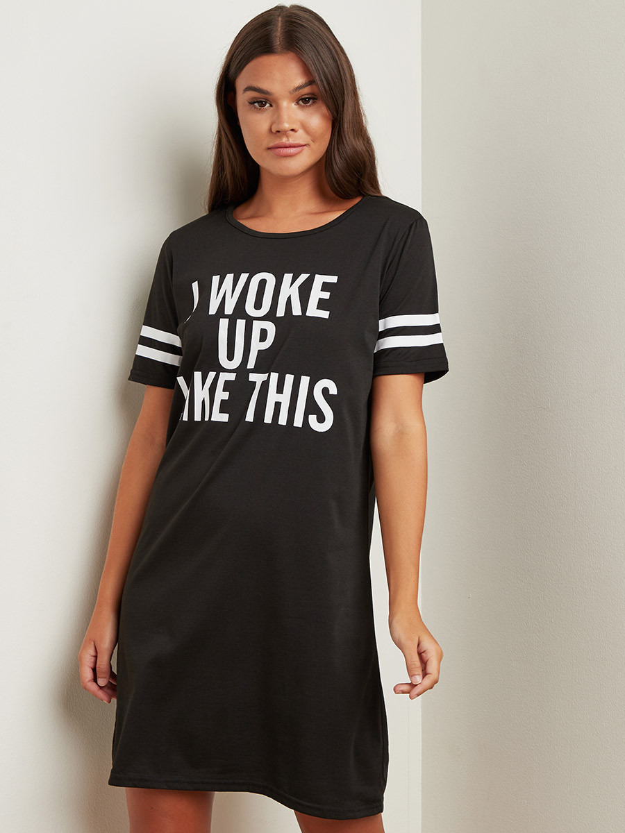 Styli I Woke Up Like This Sleep T-shirt Dress-women-clothing-nightwear-nighties-image-3