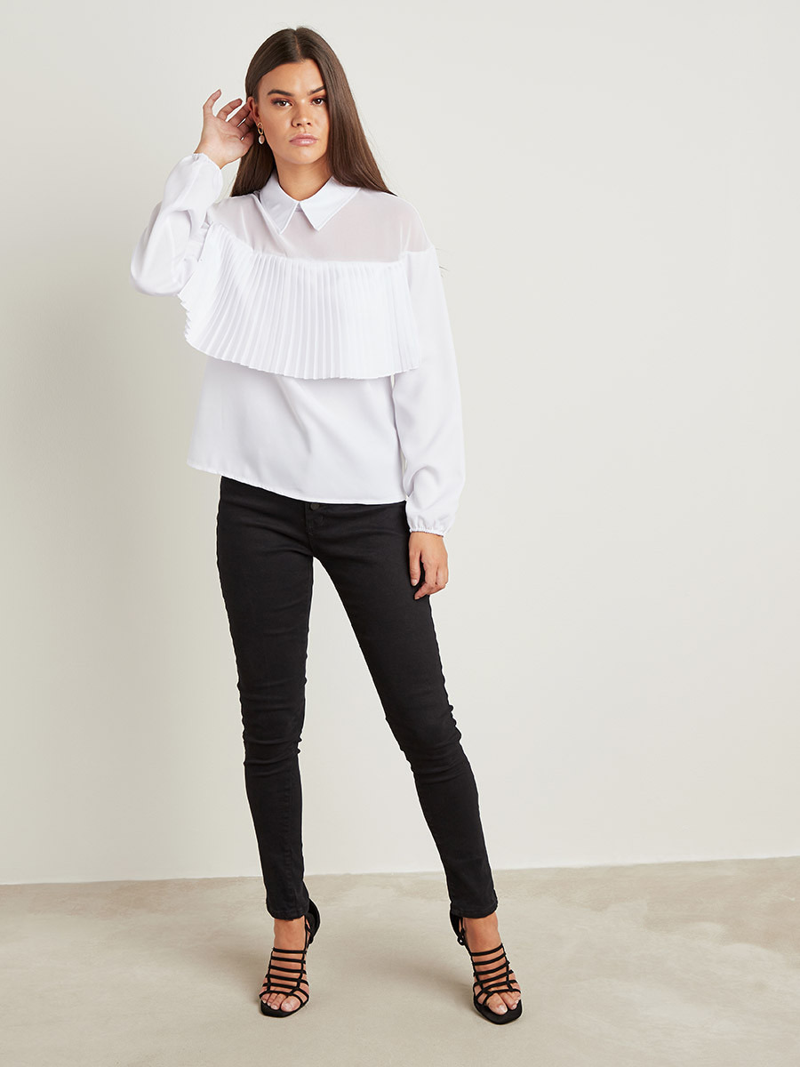 Styli Pleated Detail Collared Long Sleeves Top-women-clothing-shirtsandblouses-blouses-image-2