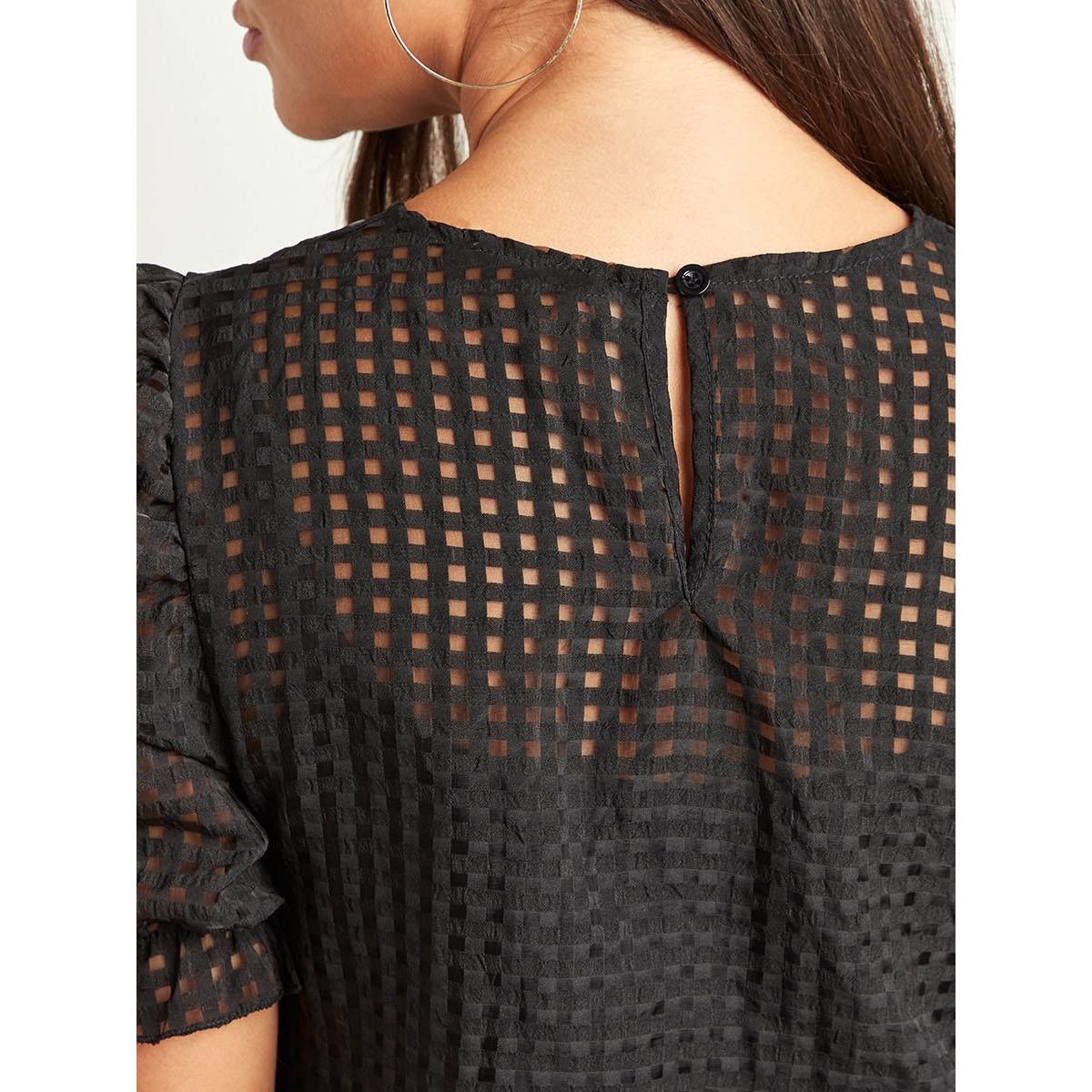 Styli Checked Sheer Puff Sleeves Top -women-clothing-shirtsandblouses-blouses-image-5
