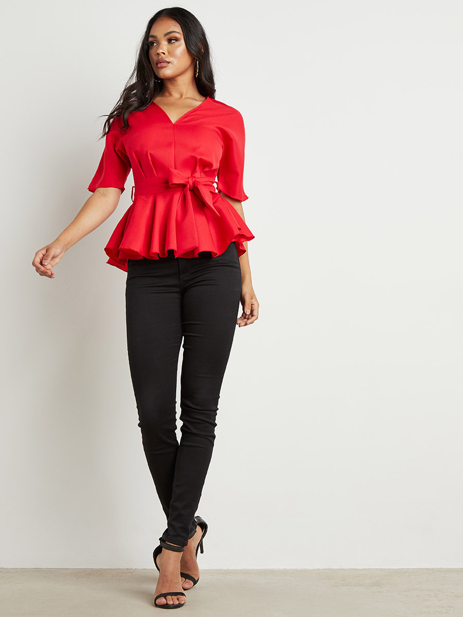 بلوزة سادة بأكمام قصيرة وقصة واسعة من ستايلي-women-clothing-shirtsandblouses-blouses-image-2