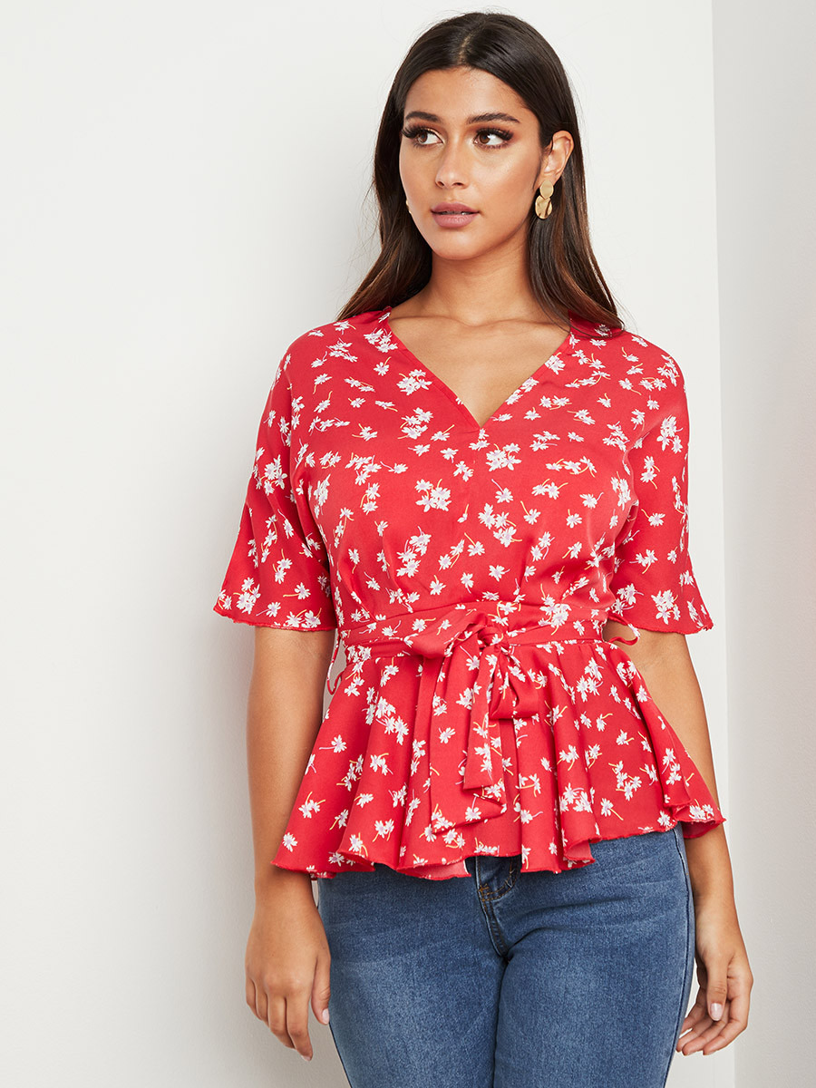 بلوزة مطبوعة بقصة واسعة وأكمام قصيرة من ستايلي-women-clothing-shirtsandblouses-blouses-image-1