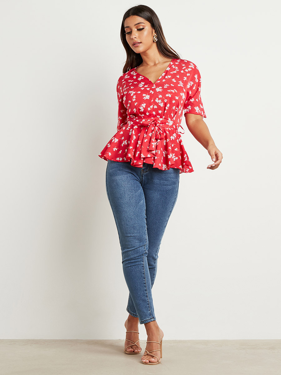 بلوزة مطبوعة بقصة واسعة وأكمام قصيرة من ستايلي-women-clothing-shirtsandblouses-blouses-image-2