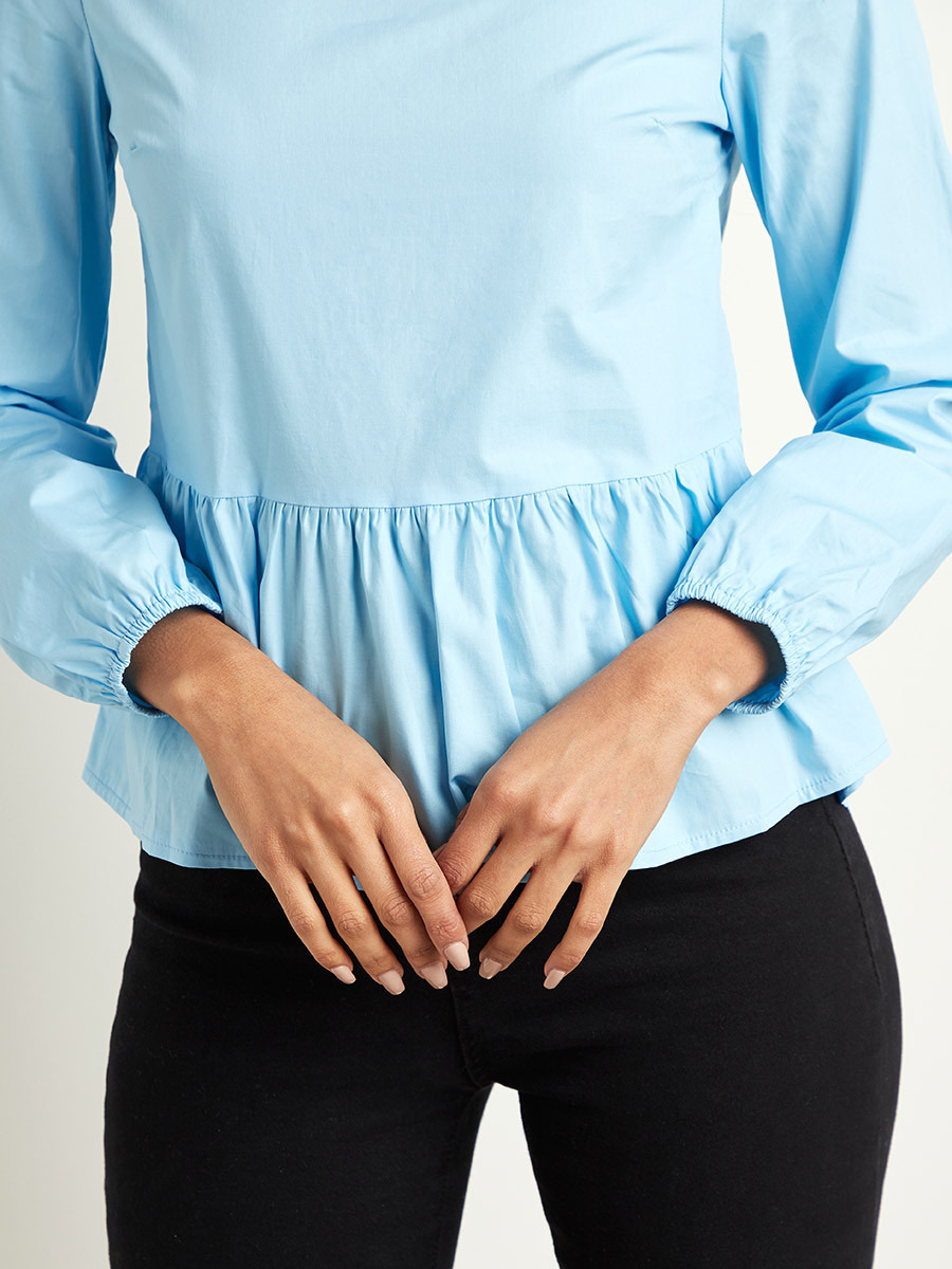 Styli Plain Round Neck Peplum Top with Long Sleeves-women-clothing-shirtsandblouses-blouses-image-4