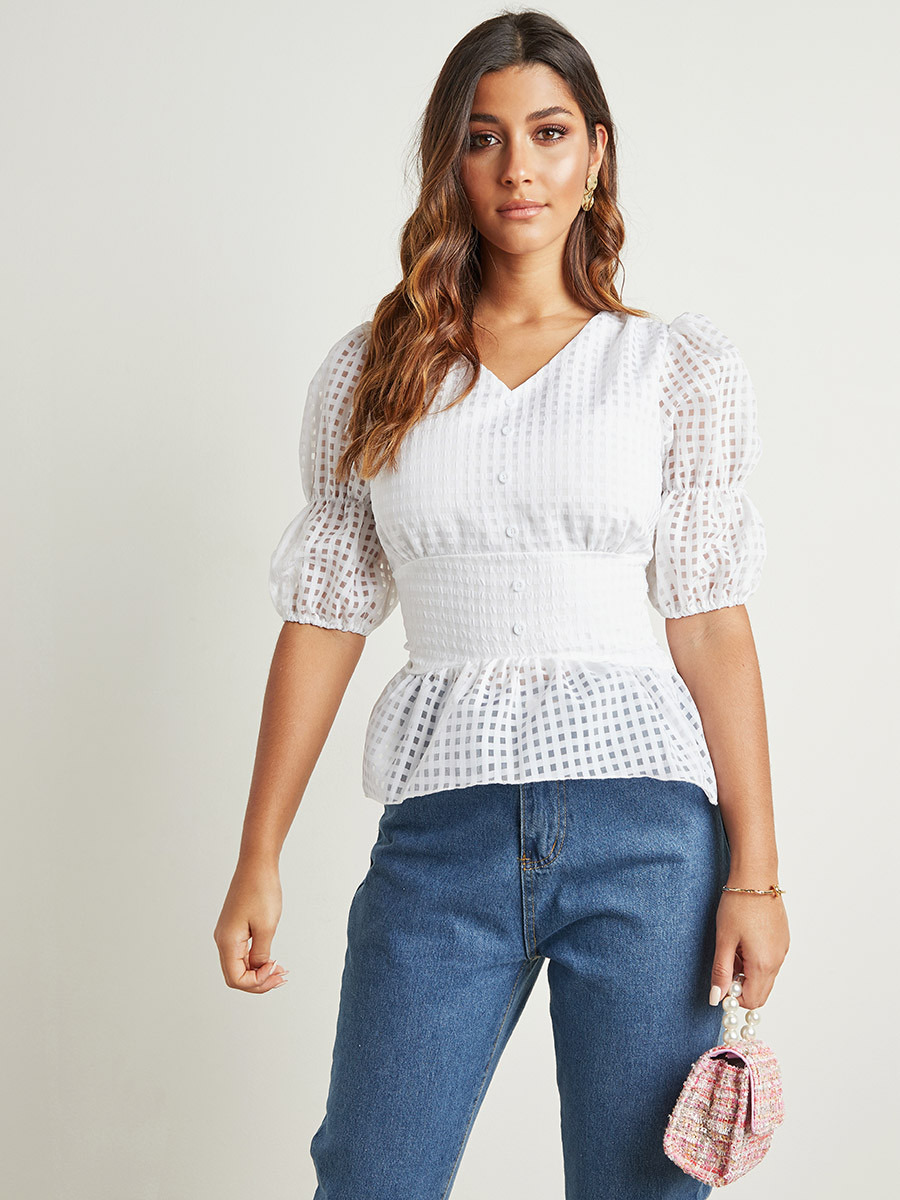 بلوزة بكشكش وأكمام قصيرة من ستايلي-women-clothing-shirtsandblouses-blouses-image-1