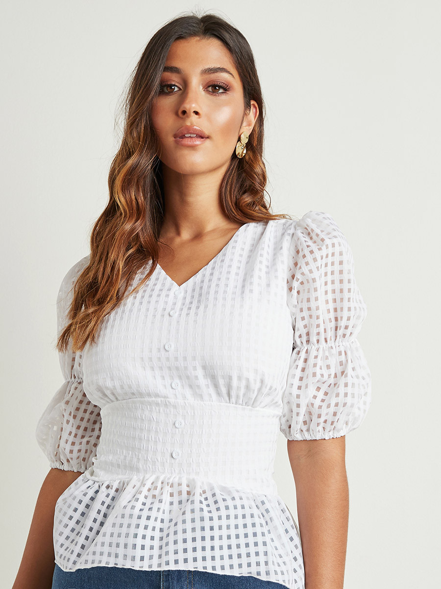 بلوزة بكشكش وأكمام قصيرة من ستايلي-women-clothing-shirtsandblouses-blouses-image-4