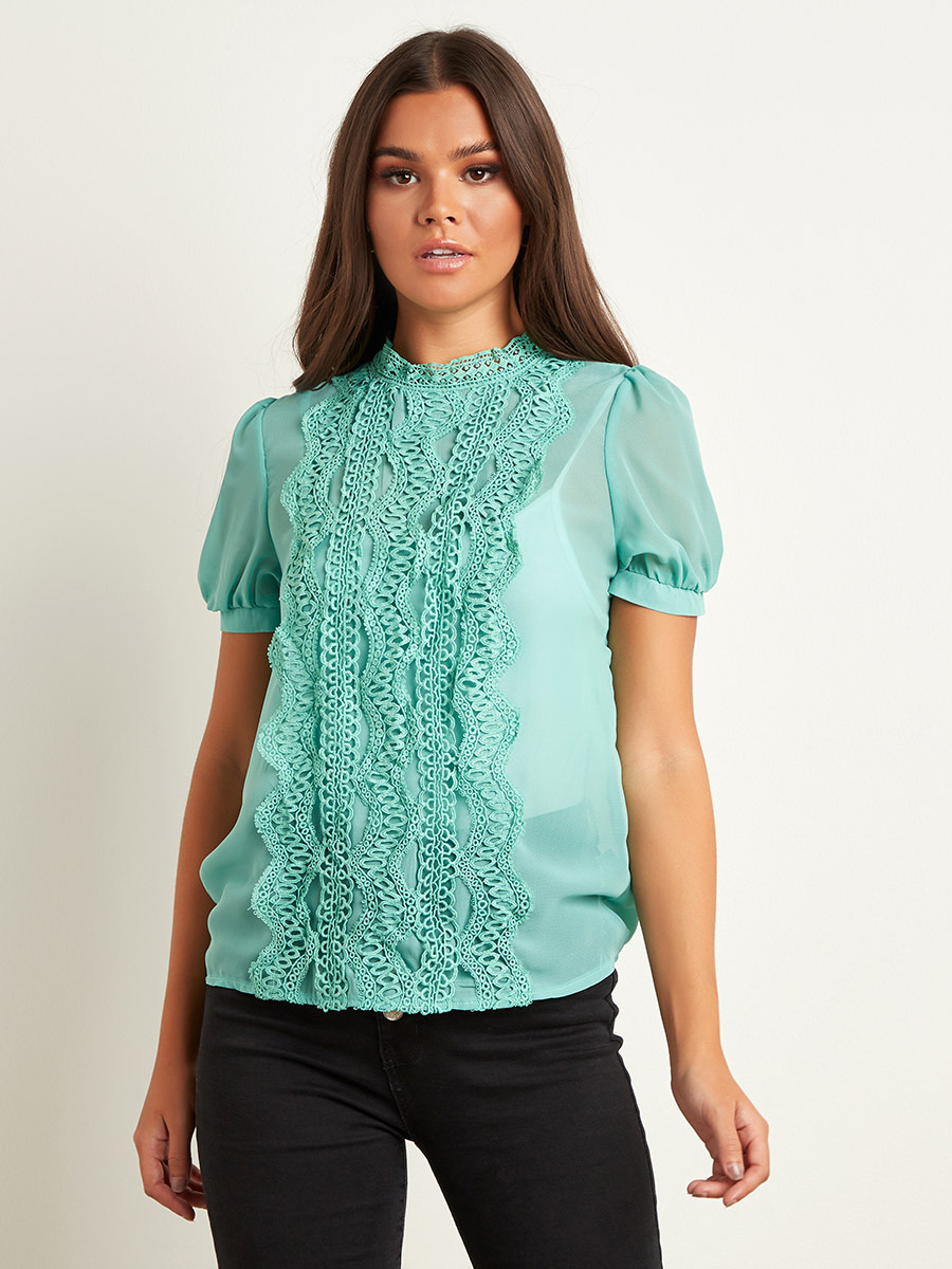 Styli Crochet Lace Detail High Neck Blouse-women-clothing-shirtsandblouses-blouses-image-1